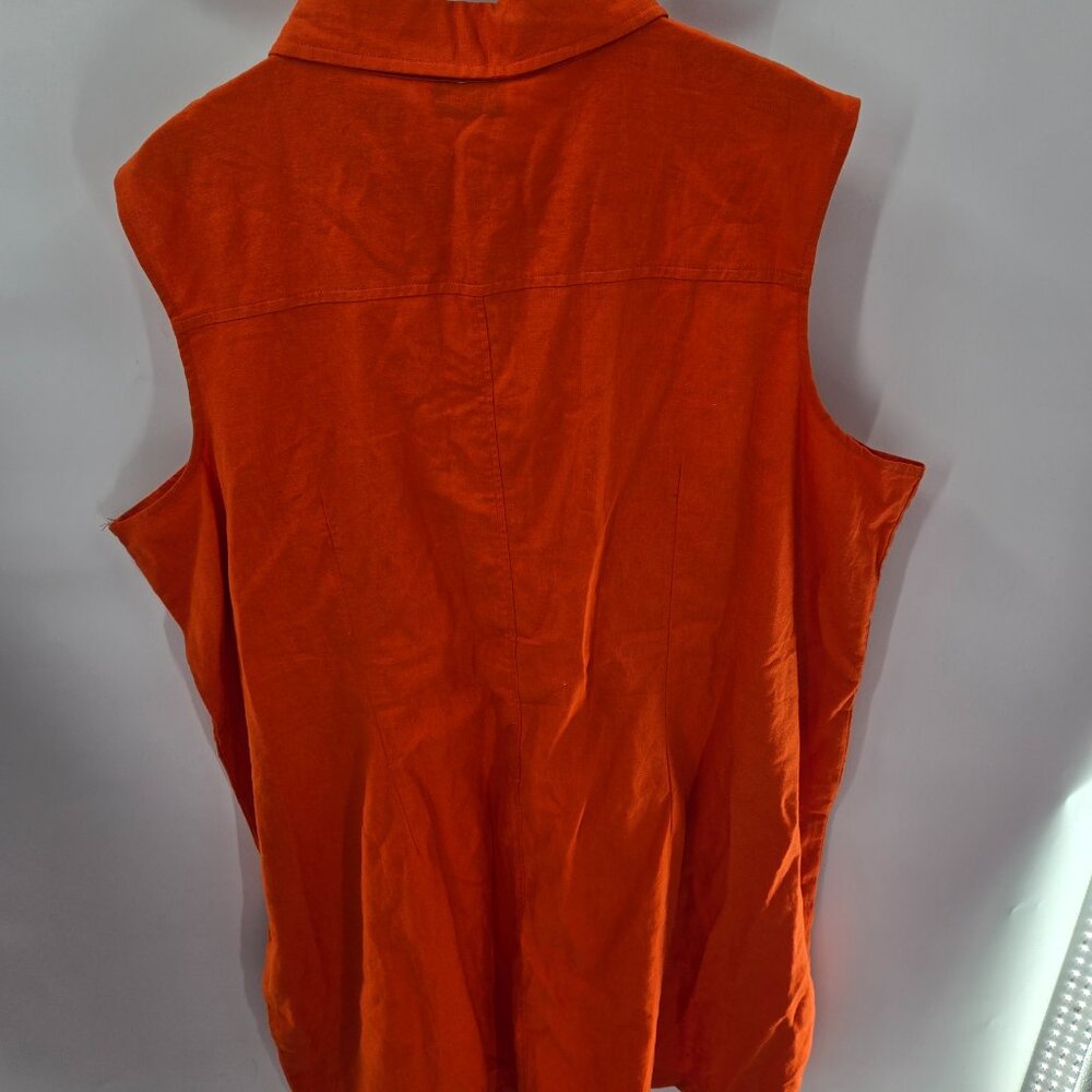Vintage Caran New York Orange Linen/Cotton Sleeveless Mini Dress Size 3x - Picture 3 of 15